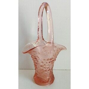 FENTON GLASS BASKET Pink Stretch Glass with Grapes